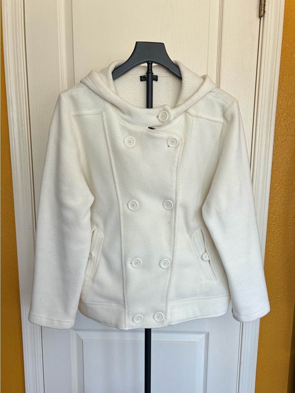 Women’s Double-Breasted Hooded Peacoat - Beige Large